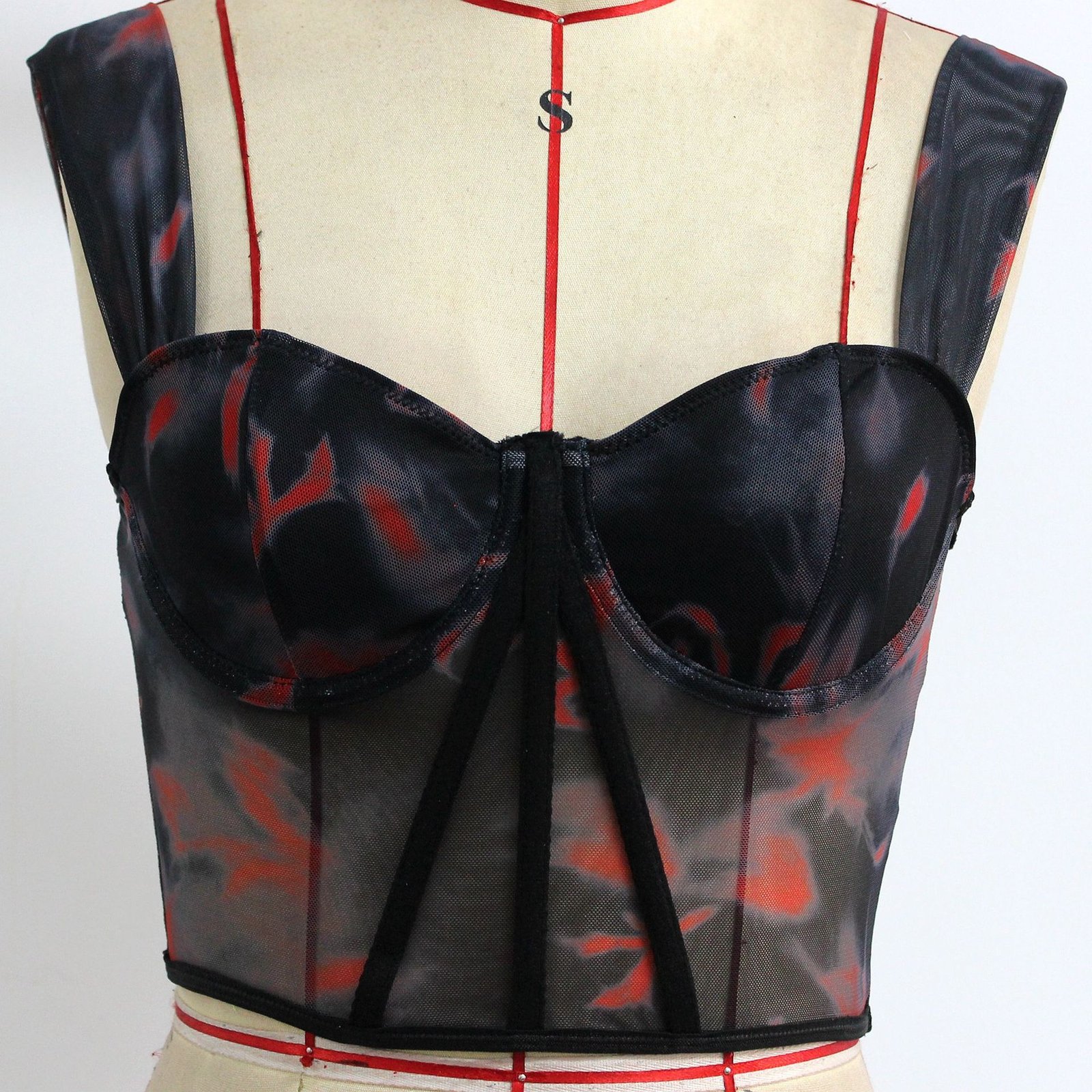 New Fashionable Women's Mesh Printed Steel Ring Fishbone Tops O1CN01bXWZS41sX03CqzgeQ 2213265065775 0 Cib